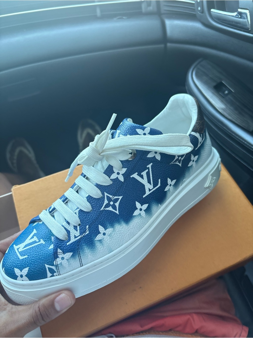Louis Vuitton White and Blue Monogram Low-Top Sneaker